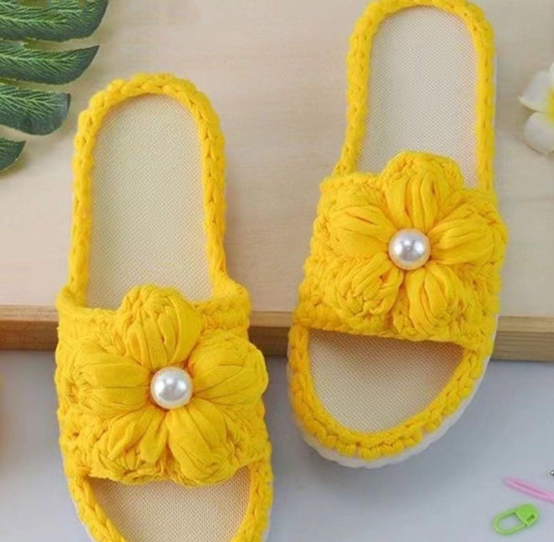 Complete DIY Crochet Slipper Kit with Anti Kick Crystal Soles T Shirt Yarn and Tools for Handmade Home Slippers Making