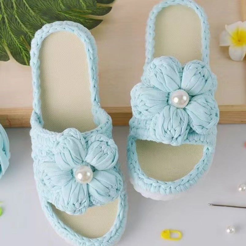 Complete DIY Crochet Slipper Kit with Anti Kick Crystal Soles T Shirt Yarn and Tools for Handmade Home Slippers Making