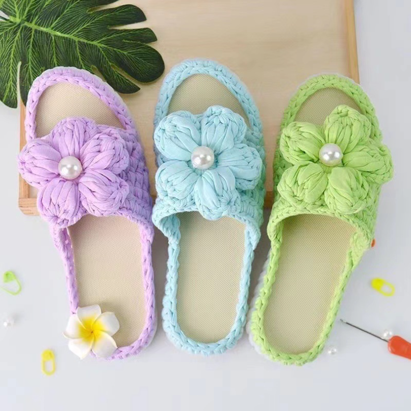 Complete DIY Crochet Slipper Kit with Anti Kick Crystal Soles T Shirt Yarn and Tools for Handmade Home Slippers Making