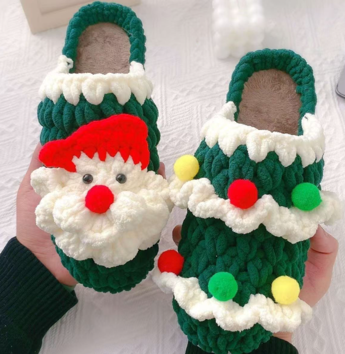 diy crochet christmas santa slippers material kit with eva cloud sole
