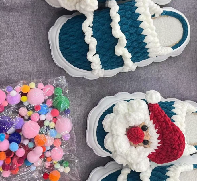 diy crochet christmas santa slippers material kit with eva cloud sole