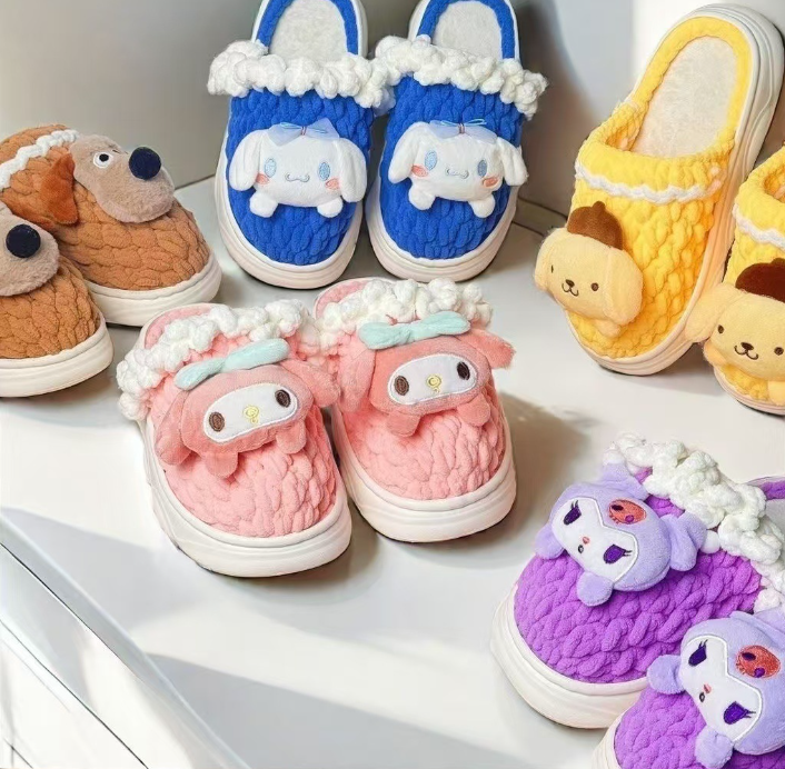 cute cartoon animal crochet diy slippers material kit with eva cloud sole