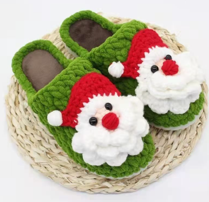 diy crochet christmas santa slippers material kit with eva cloud sole