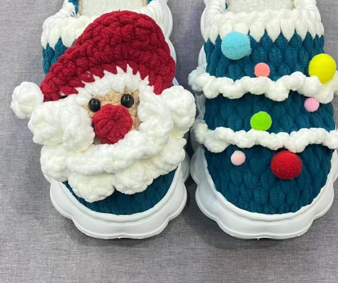 diy crochet christmas santa slippers material kit with eva cloud sole