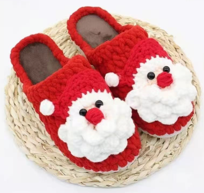 diy crochet christmas santa slippers material kit with eva cloud sole